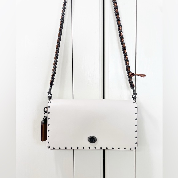 Coach Dinky With Rivets And Snakeskin Detail White Tan Crossbody B1880-30455 - Picture 10 of 16